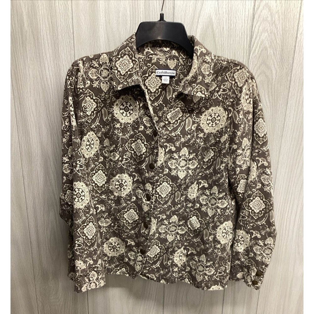 CROFT & BARROW Women's (Size PM) Long Sleeve‎ Collared Button Down Shirt